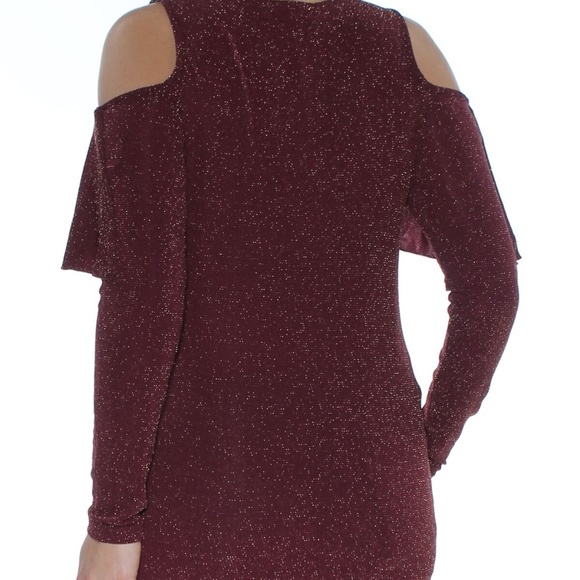 Michael Kors Ruffled Cold-shoulder Merlotgold Xl - Picture 3 of 4